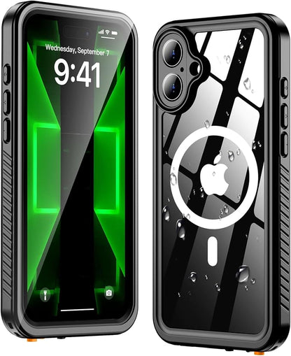 Oterkin Waterproof Case for iPhone 16 Plus Case Compatible with MagSafe, Full Body Rugged 16 Plus Phone Case with Built-in HD Screen & Lens Protector [12FT Military Grade] Case (Black)