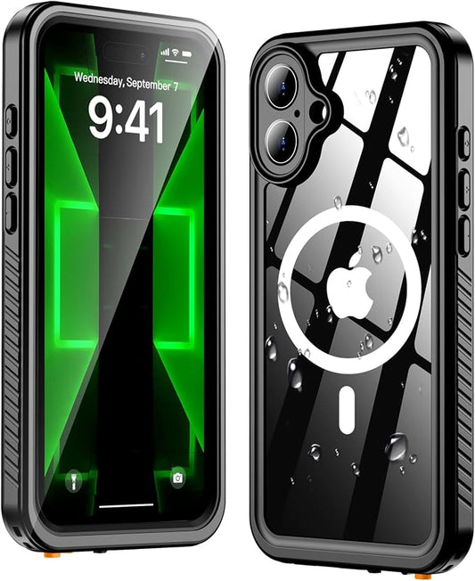 Oterkin Waterproof Case for iPhone 16 Case Compatible with MagSafe, 360° Full Body Rugged 16 Phone Case with Built-in HD Screen & Lens Protector [12FT Military Grade] Shockproof Case (Black)