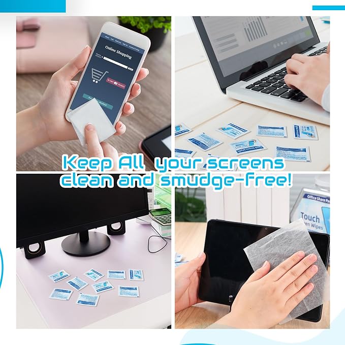 200 Pack Touch Screen Wipes Pre Moistened Lens Computer Electronic Screen Wipes Individually for Monitors with 1 Clear Plastic Bottle for Glasses Smartphone Screens