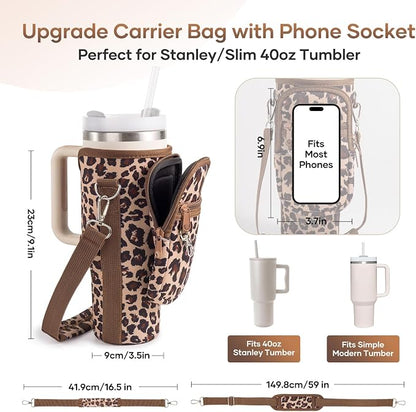linmaya Water Bottle Carrier Bag for Stanley Cup 40/30oz with Phone Holder Pockets,Neoprene Water Bottle Cross-body Bag with Adjustable Shoulder & Hand Strap Stanley Cup Accessories