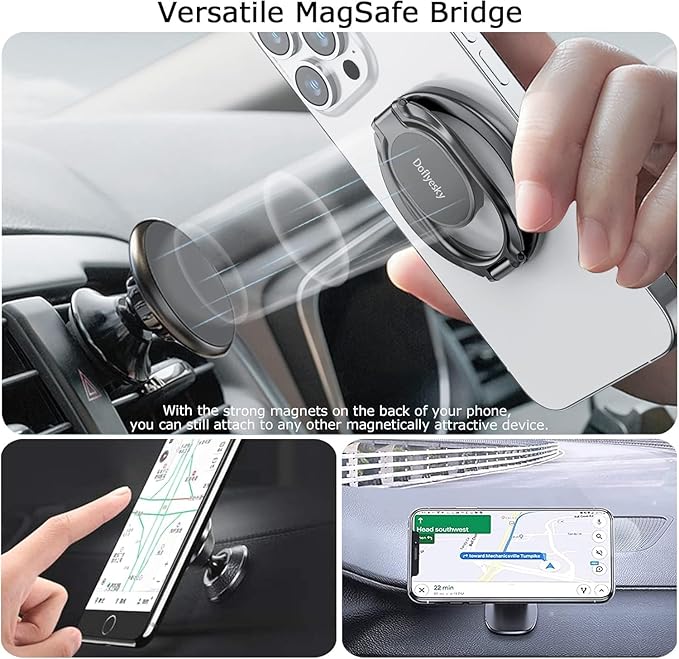 Magnetic Phone Ring Holder for Magsafe Phone Grip, Double-Sided Magnetics Adjustable Gym Finger Ring Grip Kickstand, Removable Phone Grip, for iPhone, iPad and Smartphones(Brown)