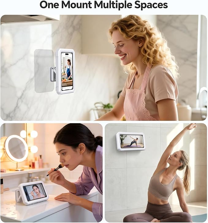Shower Phone Holder Waterproof【IPX6】480° Rotation Shower Case Accessories, Anti-Fog High Sensitivity waterproof phone holder for Bathroom Wall Mount for iPhone 17 16 PM, S25 Ultra, 4-7" Phone