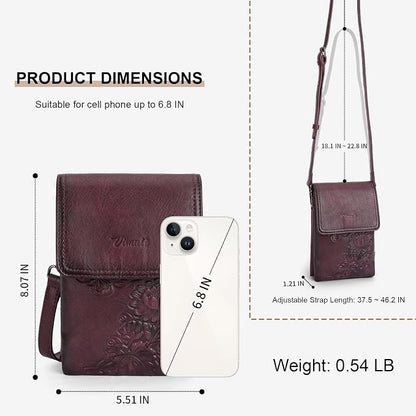 Small Crossbody Bags for Women Trendy Vegan Leather Cell Phone Bag Embossed Flower Design Wallet Purses with Strap