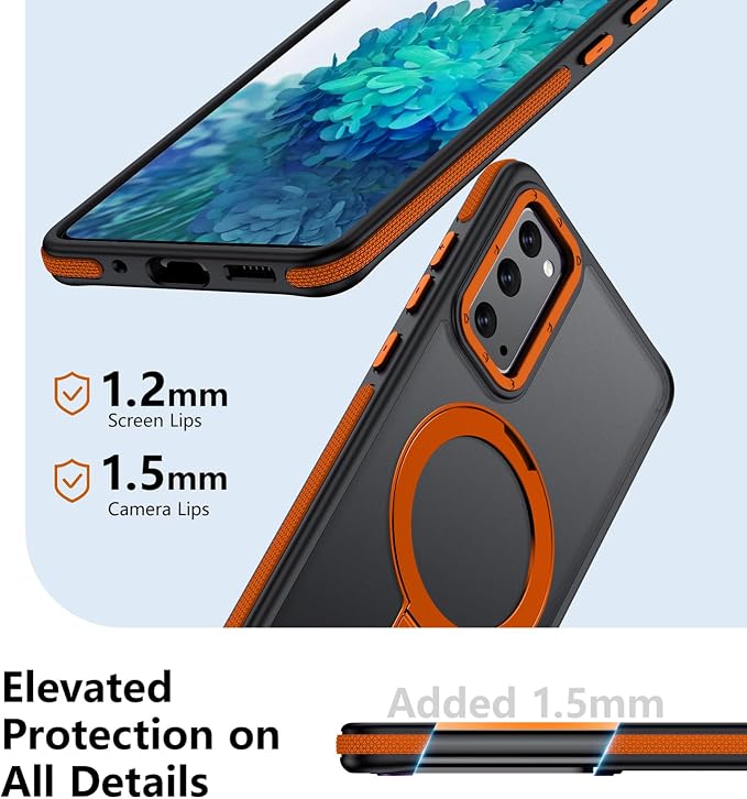 for Samsung Galaxy S20 FE Case, Magnetic Adjustable Ring Stand [Fit for Magsafe], [Military-Grade Shockproof Protection] Phone Case with Kickstand&Ring Holder 3 (Orange)