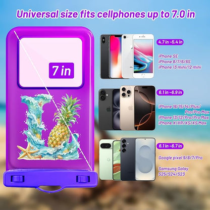 Personalized Initial Waterproof Phone Pouch Case - IPX8 Cellphone Dry Bag with Lanyard for iPhone 16/15/14/13/12 Pro Max (6.1–6.9"), Beach & Cruise Ship Essentials with Monogrammed Design (Purple, L)
