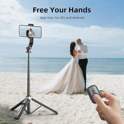 51" Selfie Stick Tripod, Extendable Cell Phone Stand with Remote, Aluminum Alloy Smartphone Travel Tripod Phone Stand for iPhone 15/14/13/12 Pro Max, Samsung, Huawei, GoPro