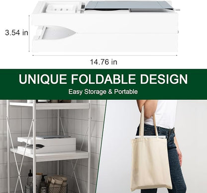 Foldable Bamboo Bathtub Caddy Tray Expandable for Luxury Bath, Bath Accessories & Table with Wine Glass Holder, Book Stand Bathroom Organizer with Extending Sides for Men/Women,White