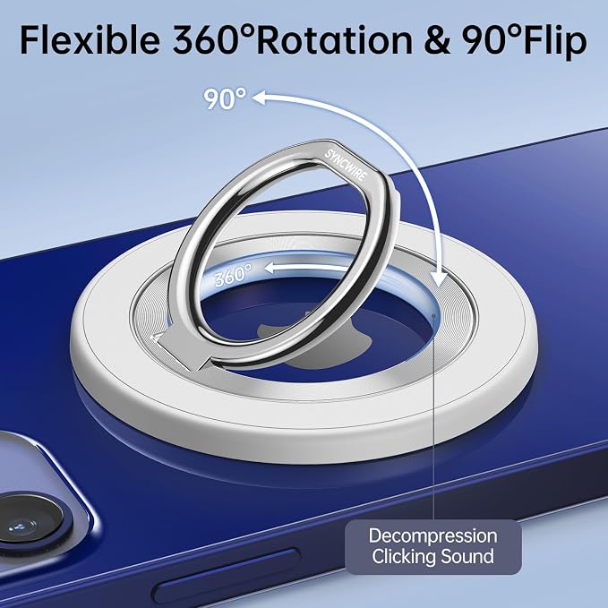 SYNCWIRE Magnetic Phone Ring Holder for MagSafe, 360° Rotation Cell Phone Grip Stand Finger Ring Kickstand Two-Sided Magnet Compatible with iPhone 17 Pro Max 16 15 14 13 12 MagSafe Accessories