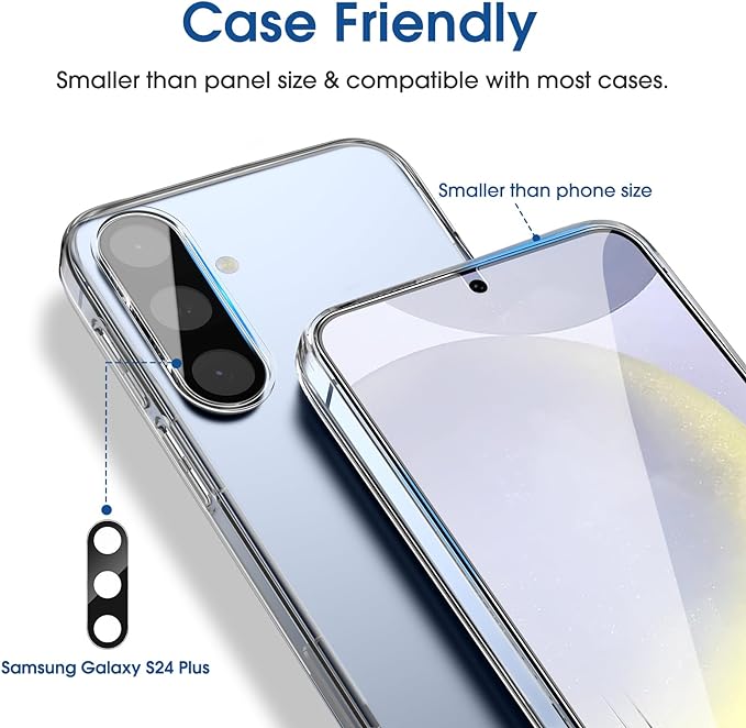amFilm Auto-Alignment OneTouch for Samsung Galaxy S24+ Plus 6.7" Screen Protector + Camera Lens Protector, Tempered Glass, 30 seconds Installation, Bubble Free, Case Friendly, Anti-Scratch [2+2 Pack]
