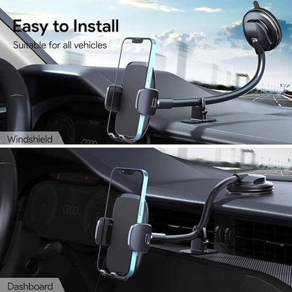 Phone Mount for Car Holder 6.2IN Windshield Dashboard Mounting Kits [Washable Strong Suction Cup] Cell Phone Holder Car Mounts for All iPhone Android Smartphone, Grey