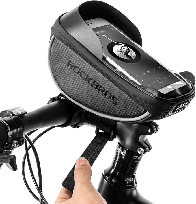 ROCKBROS Bike Phone Mount Bag Bike Front Frame Handlebar Bag Waterproof Bike Phone Holder Case Bicycle Accessories Pouch Sensitive Touch Screen Compatible with iPhone Below 6.5"