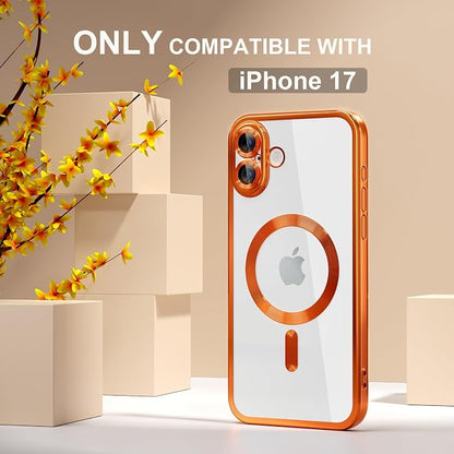 Misea Magnetic for iPhone 17 Case Compatible with MagSafe [Never Yellowing] [Military Grade Drop Protection] Full Camera Lens Protector Plating Soft Clear Phone Case for Women, Cosmic Orange