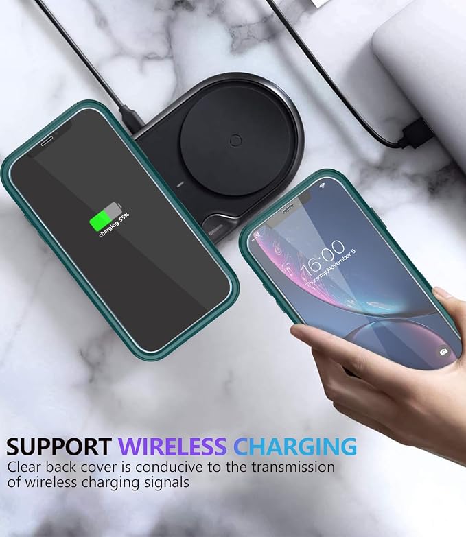 Diverbox Designed for iPhone Xr case with Screen Protector Heavy Duty Shockproof Shock-Resistant Cases for Apple iPhone Xr Phone (Dark Green+Screen Protector)