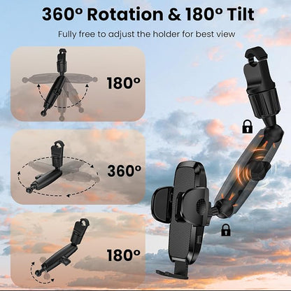 Phone Holders for Your Car, Rear View Mirror Phone Holder, 360° Rotating Car Phone Holder Mount Compatible with All 4"-7" iPhone and Android Cell Phones