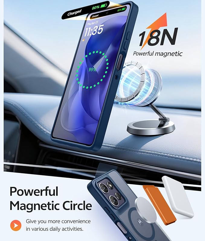 FNTCASE for Motorola Moto G Power 5G 2025 Case: Moto G Power 5G 2026 Magnetic Translucent Matte Slim Phone Cover - Shockproof Non Slip Anti-Fingerprint Hard Rugged Protective Case (6.8 Inch/Blue)