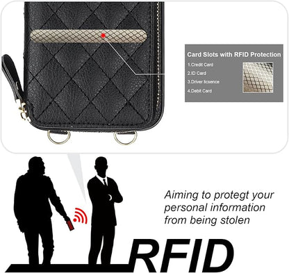 Bocasal Crossbody Wallet Case for iPhone 15 Pro Max, RFID Blocking PU Leather Zipper Handbag Purse Flip Cover, Kickstand Folio Case with Card Slots Holder Wrist Strap Lanyard 5G 6.7 Inch (Black)