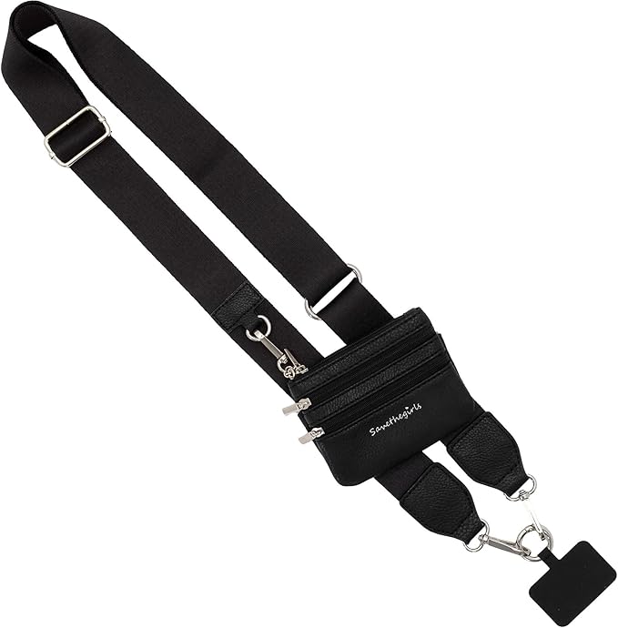 Save the Girls Clip and Go Phone Strap Solid (Black - Black Pouch) - Crossbody Phone Strap Chain with Zipper Wallet Pouch – Phone Lanyard