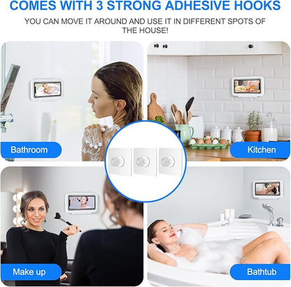 KUNSLUCK Shower Phone Holder Waterproof, 480° Rotation Shower Phone Mount, Anti-Fog HD Sensitive Touch Screen Phone Holder for Shower, Bathtub, Compatible with 4.7" - 6.8" Cell Phones（Pearl White）