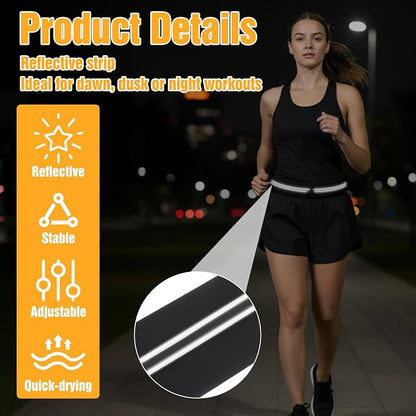 Slim Running Belt with 2 Pockets for women & Men,Runners Fanny Pack Phone Holder,Reflective Fanny Pack,Running Gear Accessories with Buckle(Black)