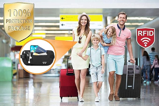Travel Money Belt - Slim Passport Holder Travel Wallet with RFID Blocking Travel Pouch Undercover Fanny Pack for Women Men