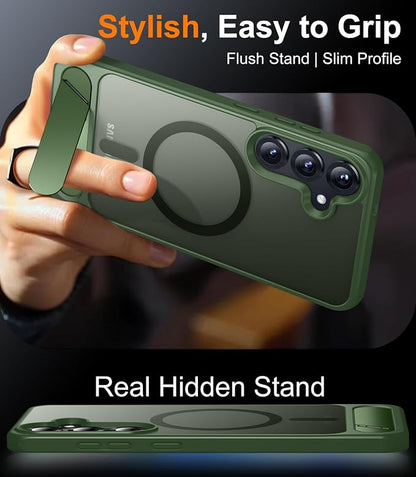 Magnetic for Samsung Galaxy S25 Plus Case, [Innovate Stand][Military Grade Drop Protection][Non Slip][Translucent Matte] Shockproof Phone Case for Galaxy S25 Plus 6.7" 2025 -DarkGreen