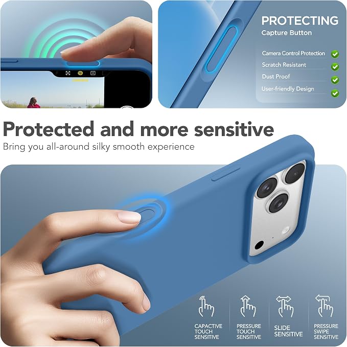 GONEZ Magnetic for iPhone 17 Pro Case, Compatible with MagSafe, [Screen Protector + Camera Lens Protector], Liquid Silicone Anti-Scratch Shockproof Protective Phone Case 6.3 inch, Lake Blue