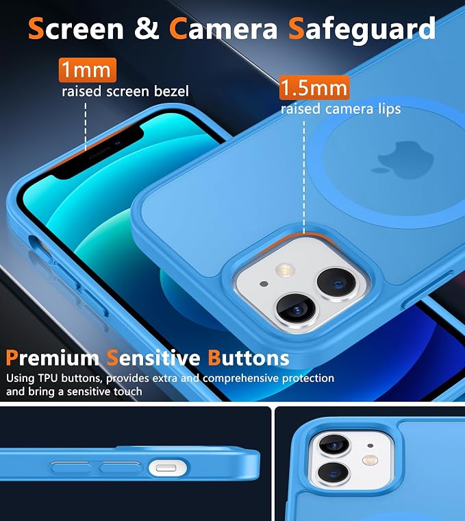 FNTCASE for iPhone 12 Phone Case: for iPhone 12 Pro Magnetic Matte Textured Military Grade Drop Protection Translucent Cell Cover - Slim Durable Shockproof Protective Bumper