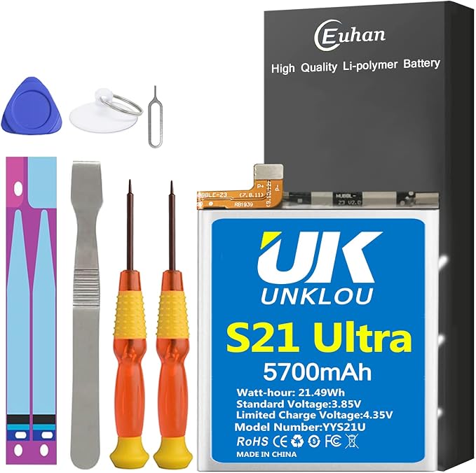 Galaxy S21 Ultra Battery, [Upgraded] UNKLOU 5700mAh Li-Polymer EB-BG998ABY Replacement Battery for Samsung Galaxy S21 Ultra 5G SM-G998 with Repair Tool Kit [24 Month Service]