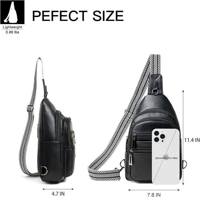 Leresas Sling Bag for Women Cross Body Bags Fanny Packs Over the Shoulder Bag Sling Backpack Vegan Leather Trendy Gifts Travel Handbag Black