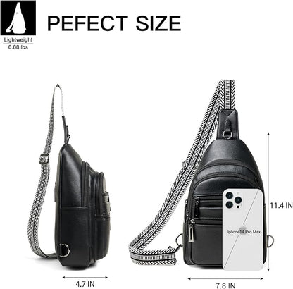 Leresas Sling Bag for Women Cross Body Bags Fanny Packs Over the Shoulder Bag Sling Backpack Vegan Leather Trendy Gifts Travel Handbag Black
