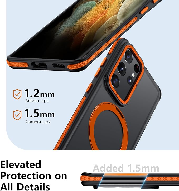 for Samsung Galaxy S21 Ultra Case, Magnetic Adjustable Ring Stand [Fit for Magsafe], [Military-Grade Shockproof Protection] Phone Case for S21 Ultra Case with Kickstand&Ring Holder (Orange)2