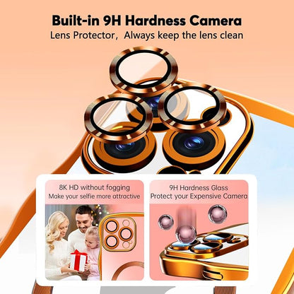 Misscase Designed for iPhone 16 Pro Max Case 6.9",with Privacy Screen Protector*1,Cute Wave Frame Case with Camera Lens Protector,Compatible with MagSafe Plating Bling for Women Orange
