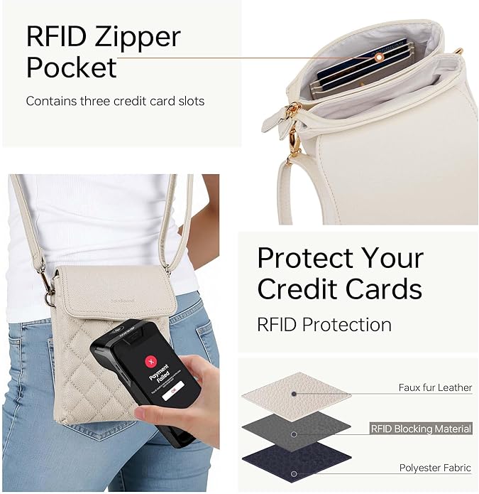 RFID Small Crossbody Purses for Women Quilted Cell Phone Purse with RFID Blocking Credit Card Slots