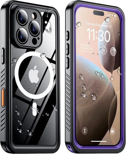 Temdan Magnetic for iPhone 16 Pro Max Case Waterproof,Built-in Screen Protector[IP68 Underwater][Upgrade Military Dropproof][Compatible with MagSafe] Full Body Shockproof Case-Purple