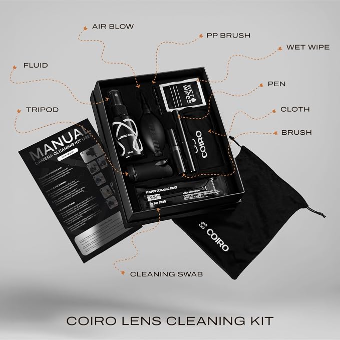 C Coiro Camera Lens Cleaning Kit for DSLR and Sensitive Electronics, 9-in-1 Lens Cleaner Spray, Camera Pen, Blower, Wipes, Sensor Cleaner, Photographer Gifts & Accessories