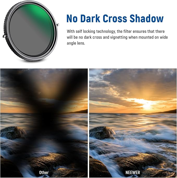 NEEWER 2 in 1 82mm Variable ND Filter ND2–ND32&CPL Filter(Circular Polarizer Filter) No X Cross/30 Layer Nano Coated/HD Optical Glass/Ultra Slim Aluminum Alloy Frame/Water Repellent/Scratch Resistant