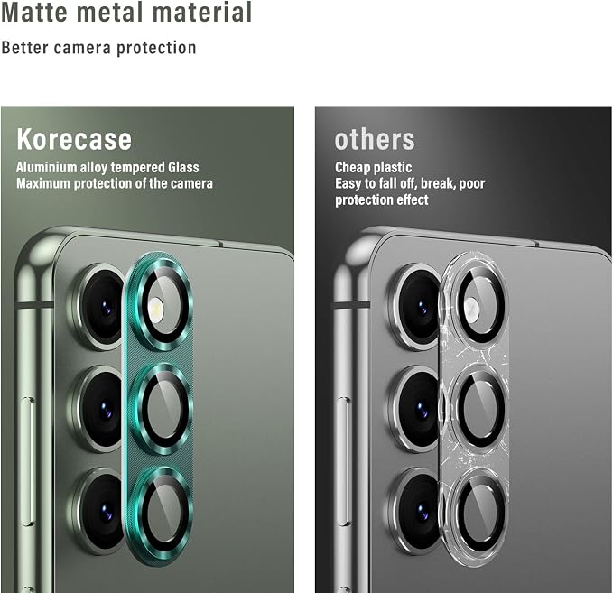 Korecase for Samsung Galaxy S23 / S23 Plus Camera Lens Protector Metal Tempered Glass Camera Cover, Strong Stickiness Rear Lens for Galaxy S23 / Samsung S23 Plus, Silver