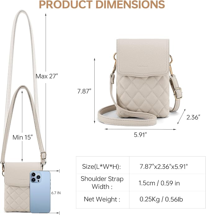 RFID Small Crossbody Purses for Women Quilted Cell Phone Purse with RFID Blocking Credit Card Slots