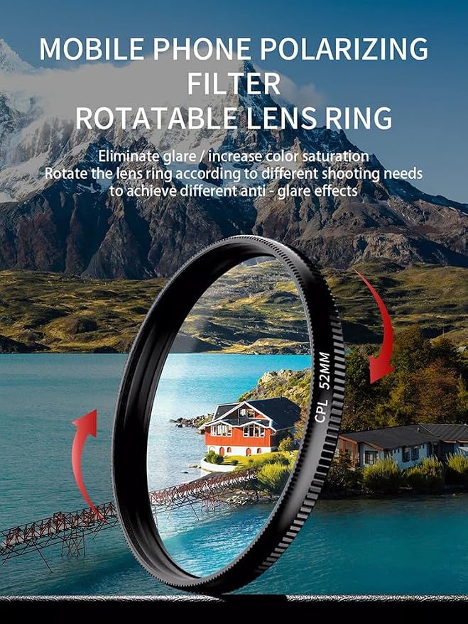 Tattoo Light with 120 LED Beads and 52MM CPL Filter Lens 360° Rotatable Clip Tattoo Equipment Supplies TikTok Remove Glare LED Polarized Fill Light for Video Recording,for Phone, Camera, Laptop, iPad