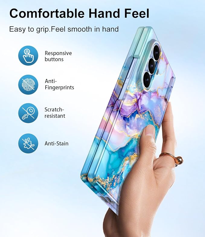 Btscase for Samsung Galaxy Z Fold 8 Ultra Case,Built in Front Screen Protector,[Compatible with MagSafe] Marble Hard PC Slim Shockproof Full Body Drop Protective Case for Z Fold 8 Ultra, Blue Gold