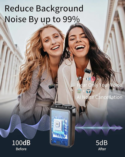 Wireless Lavalier Microphone for iPhone:JXJXQU Mic with Smart Noise Reduction/Reverb Effect/30H+ Battery Mini Design Suitable for Podcast/Vlogging/Video Recording - Compatible with iOS/Android Phones