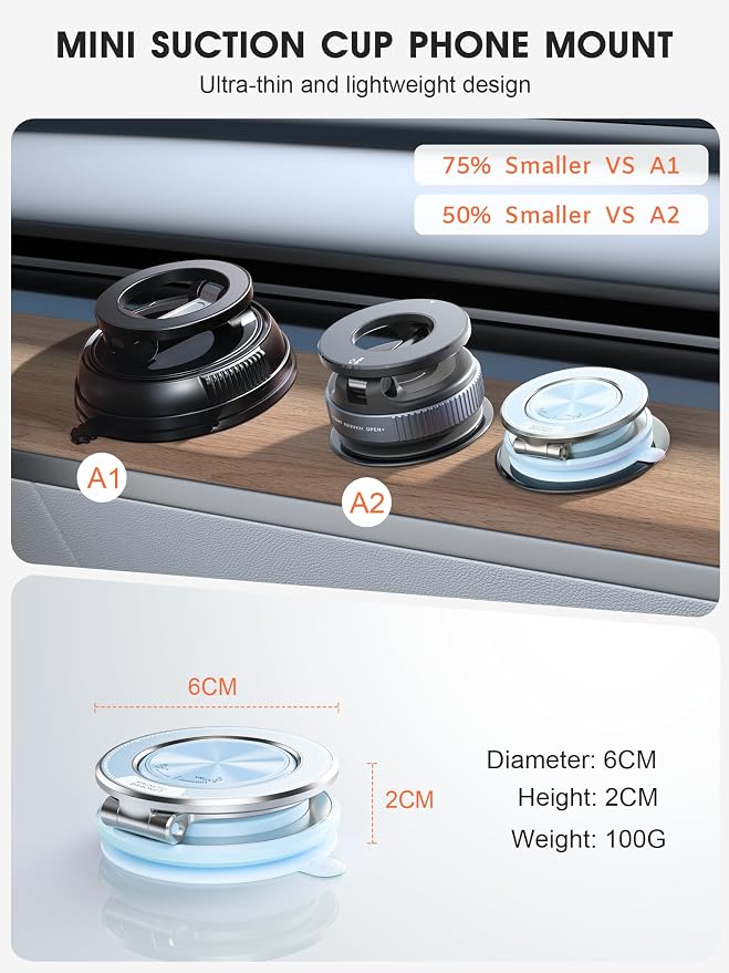 Ultra-Thin Vacuum Magnetic Car Phone Holder for MagSafe[108+LBS Strongest Suction & 3000gf Strongest Magnetic],360°Adjustable Suction Cup Phone Mount for Car,Gym,Mirror,Men Women-Blue