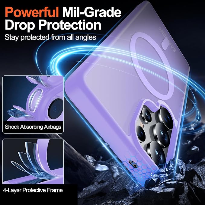 MOZOTER for Samsung Galaxy S25 Ultra Case,[Compatible with MagSafe] Purple | [12Ft Military Dropproof][2*Screen Protector]Translucent Anti-Slip Back Slim Shockproof Case for S25 Ultra-Purple