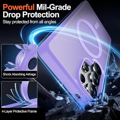 MOZOTER for Samsung Galaxy S25 Ultra Case,[Compatible with MagSafe] Purple | [12Ft Military Dropproof][2*Screen Protector]Translucent Anti-Slip Back Slim Shockproof Case for S25 Ultra-Purple