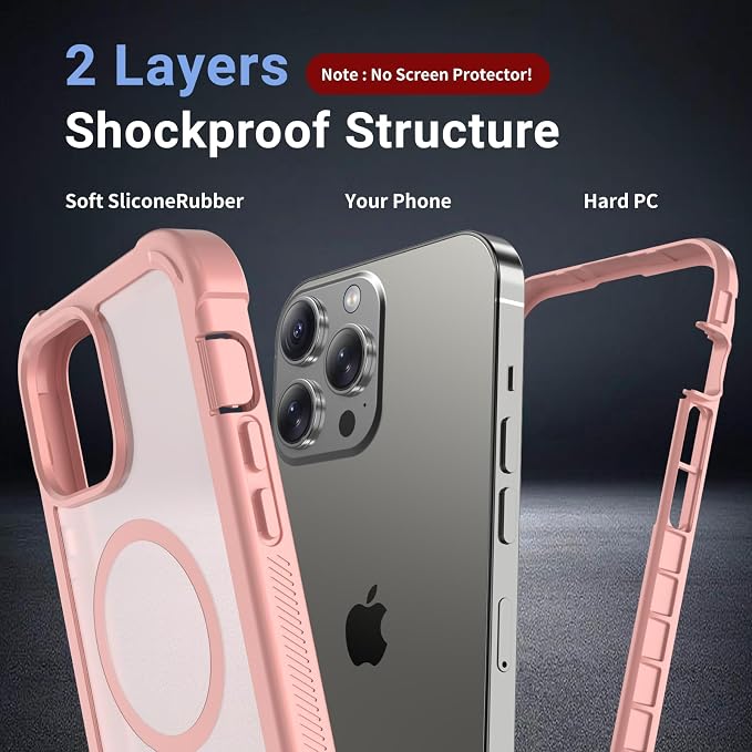 jaroco Magnetic for iPhone 13 Pro Max Case, [Compatible with MagSafe][Military Grade Drop Protection][Heavy Duty Protection][Non-Slip][Shockproof] 2-Layer Durable Bumper Phone Case 6.7''-Pink