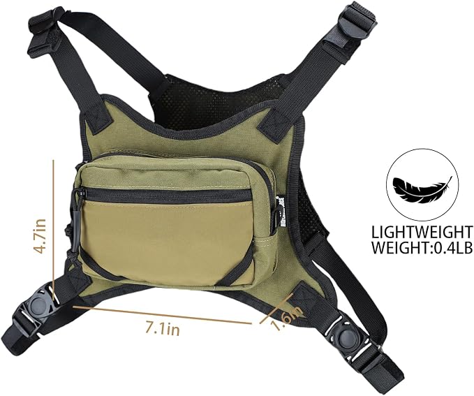 MGFLASHFORCE Chest Bag for Men and Women, Chest Rig Pack Front EDC Pouch Running Vest Phone Holder for Workout, Hiking and Outdoor Sports (Green)