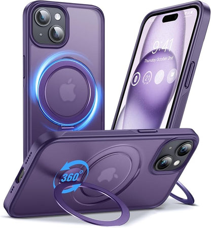 Anqrp 360° All-in-ONE Stand Case for iPhone 15 Case with Rotatable Magnetic Kickstand Ring Holder, Compatible with MagSafe, MIL-Grade Shockproof iPhone 15 Phone Case Cover 6.1 inch, Purple