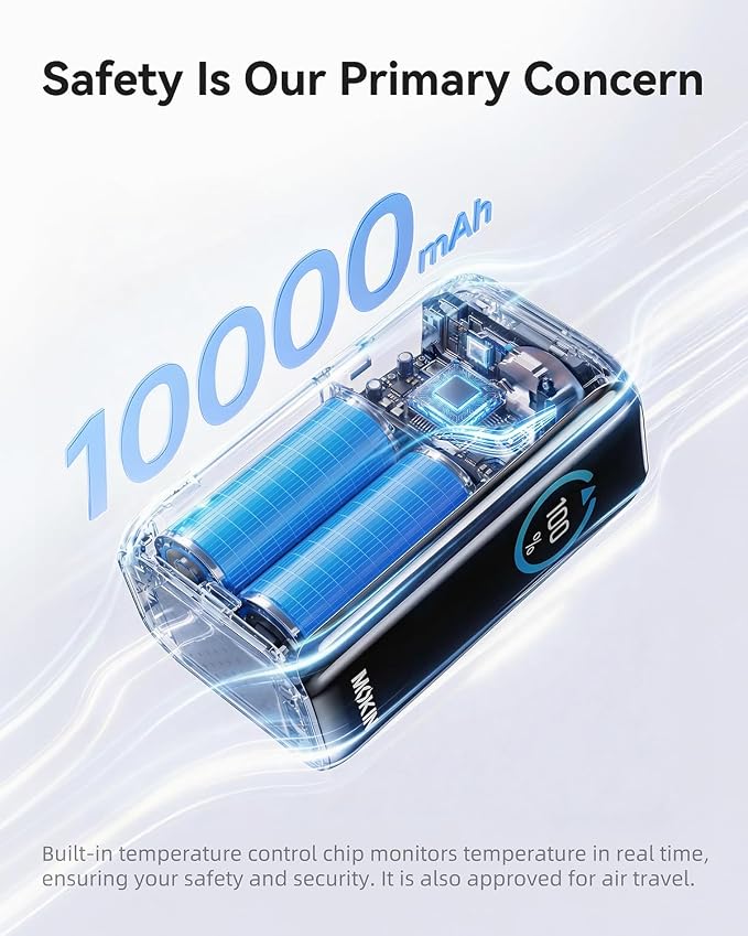MOKiN Portable Charger with Built-in Retractable USB-C Cable, 45W Fast Charging 10000mAh Power Bank, Compact Travel Battery Pack for iPhone 17/16, Samsung Galaxy, iPad, Pixel and More