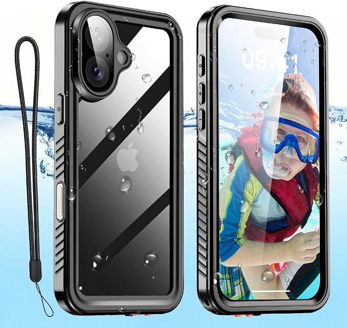 AICase Compatible with iPhone 16 Plus Case Waterproof, Clear Water Proof Built-in Screen Protector Shockproof Dustproof Snowproof Full Body Rugged Underwater Phone Case