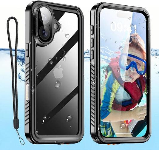 AICase Compatible with iPhone 16 Plus Case Waterproof, Clear Water Proof Built-in Screen Protector Shockproof Dustproof Snowproof Full Body Rugged Underwater Phone Case